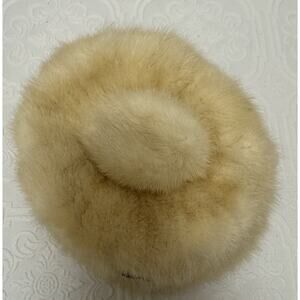 Vintage IRENE OF NEW YORK Mink Pillbox Hat Cream Ball W/ Added Vntg Shoe Charm